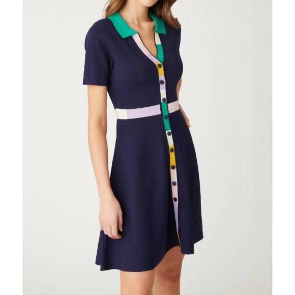 SHOSHANNA Beck Striped-Trim Polo Mini Dress Size Medium